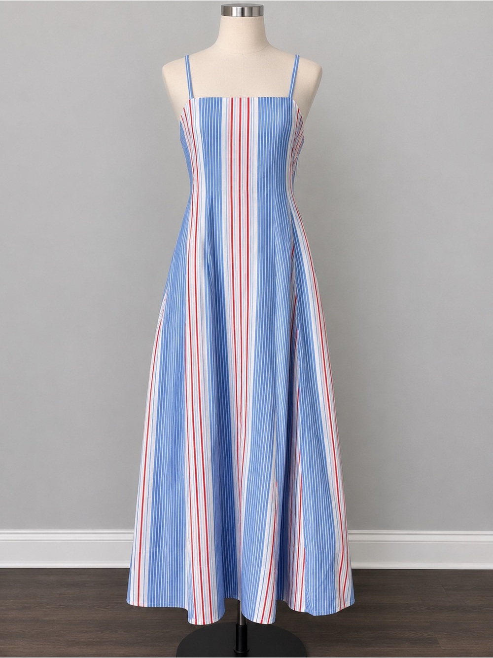 Free Assembly Sleeveless Striped Cotton Panel Midi Dress, Adjustable Straps S